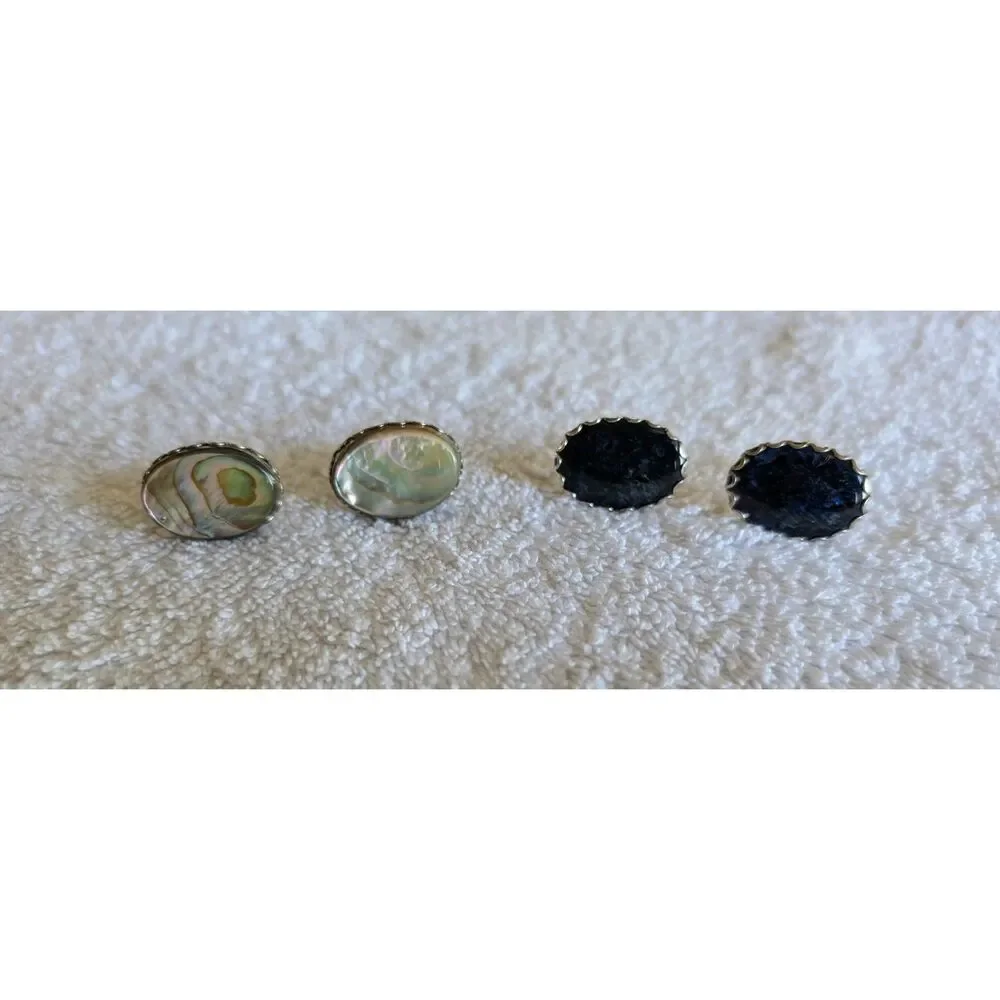 Lot of 2 Vintage Abalone Shell Cufflinks Silver Tone Oval Toggle Back